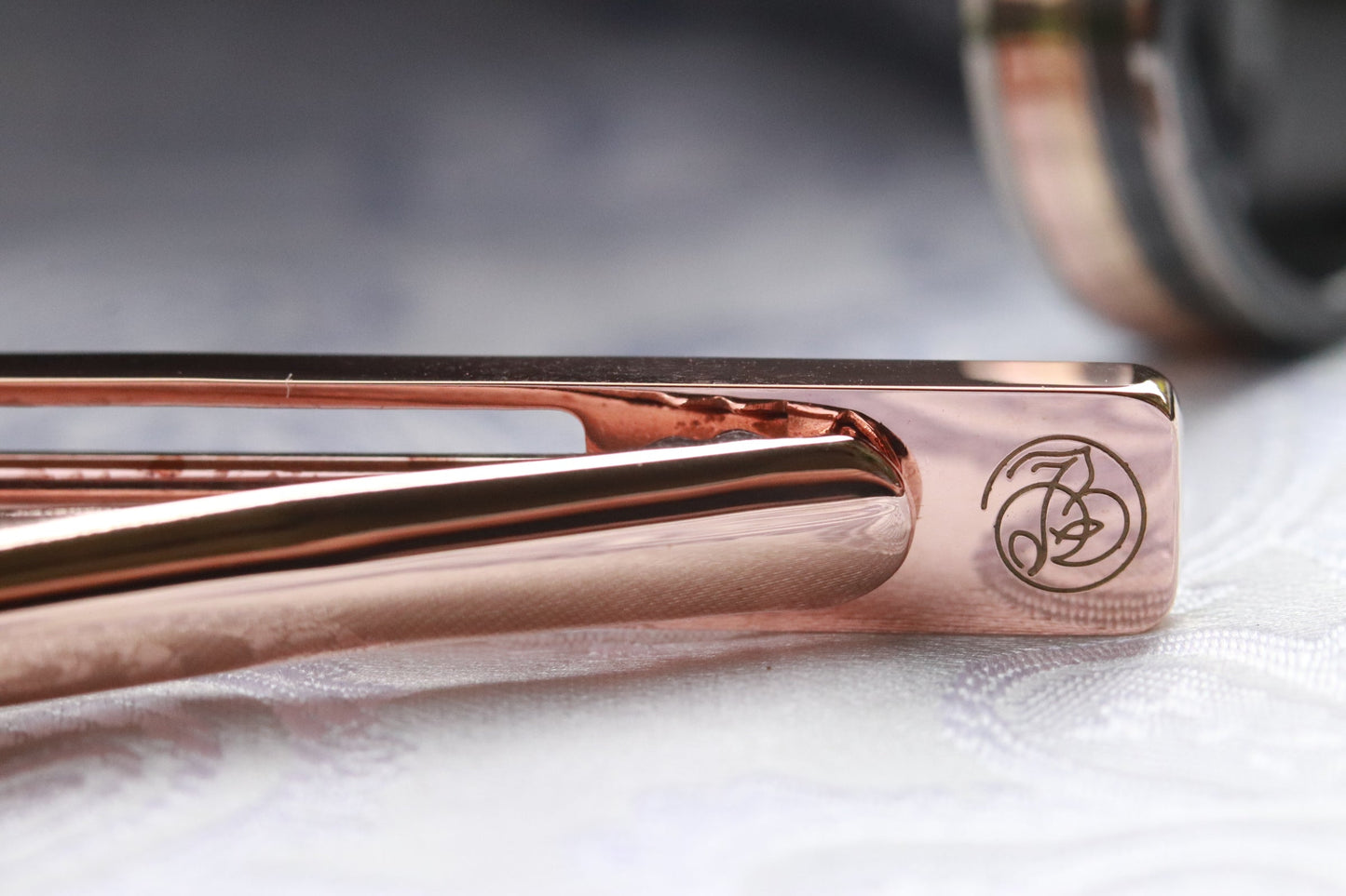 14k rose gold zirconium damascus tie clip
