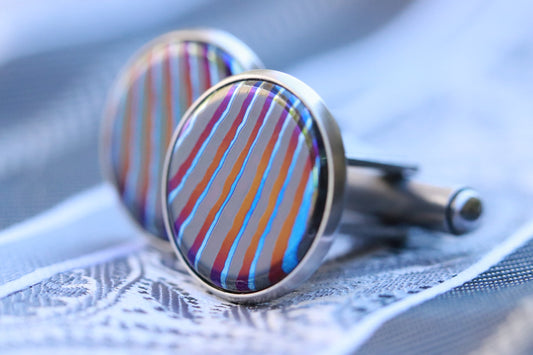 Titanium damascus cufflink