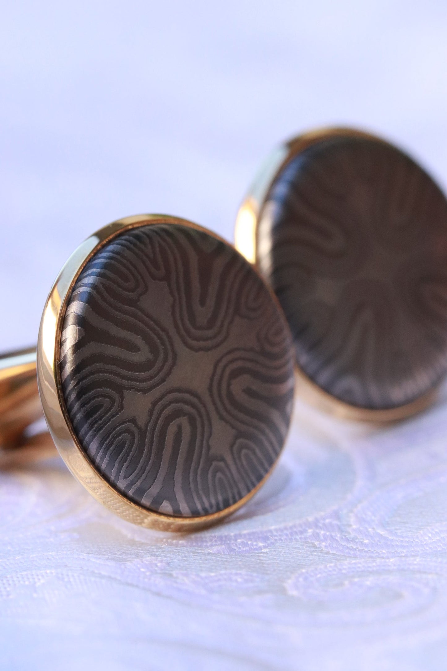 zirconium damascus cufflinks 14k yellow/white gold