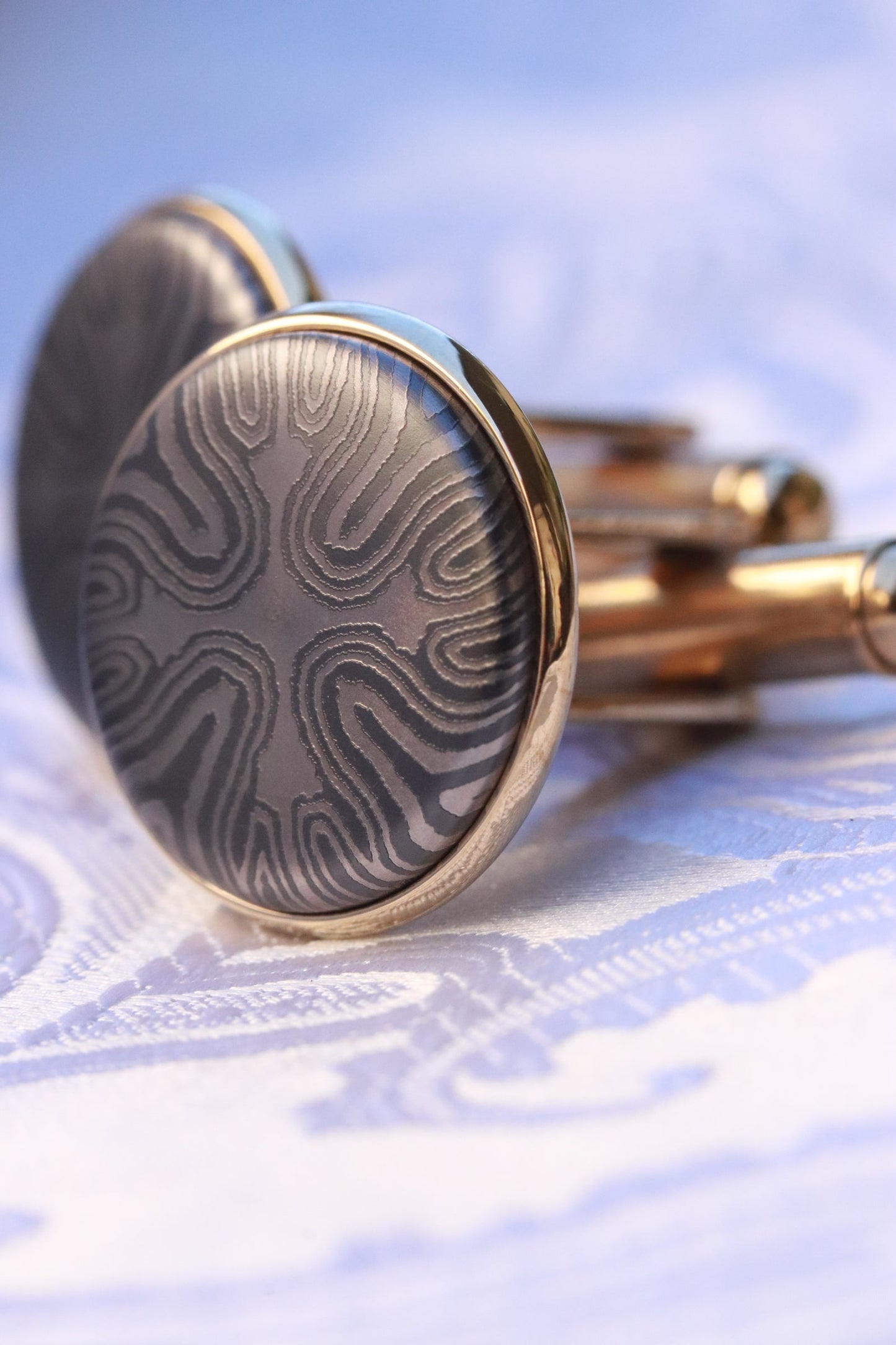 zirconium damascus cufflinks 14k yellow/white gold