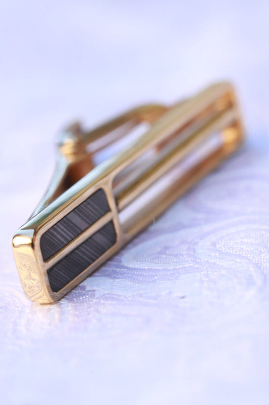 zirconium damascus 14k gold tie clip