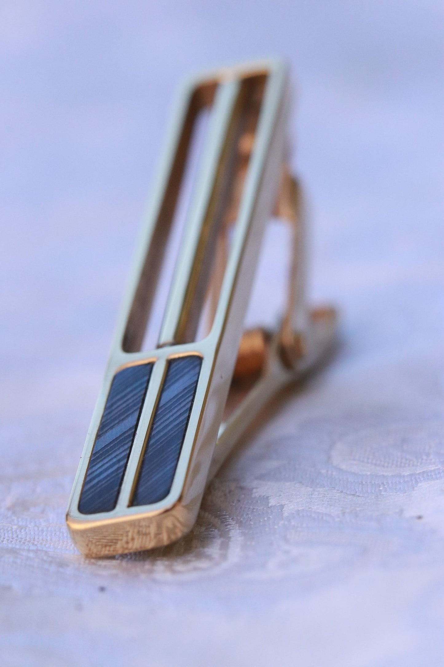 zirconium damascus 14k gold tie clip