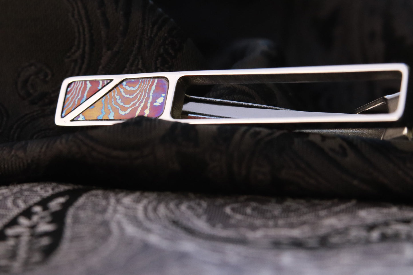 titanium damascus tie clip