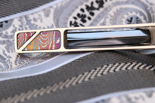 titanium damascus tie clip