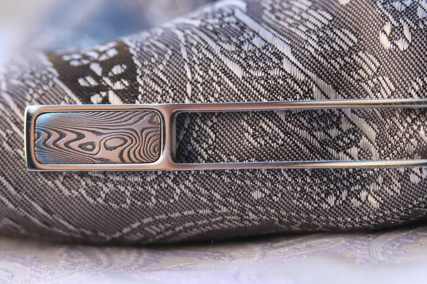 damascus damasteel tie clip woodgrain damascus