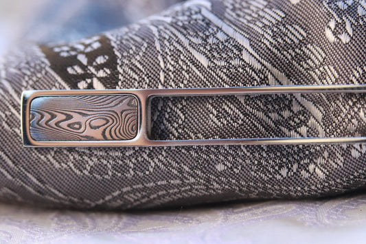 damascus damasteel tie clip woodgrain damascus