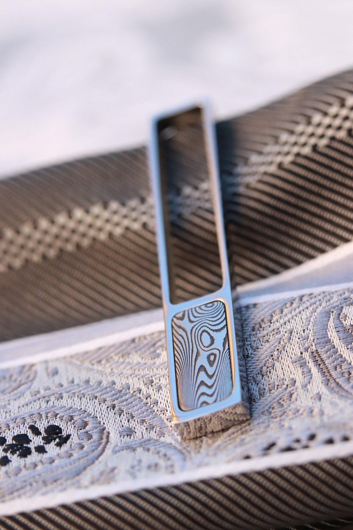 damascus damasteel tie clip woodgrain damascus