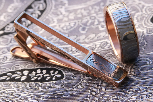 14k rose gold damascus tie clip