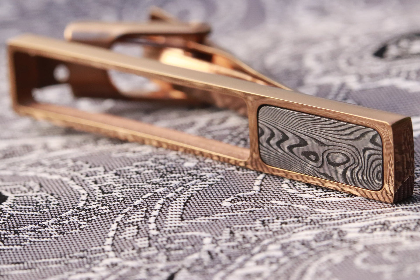 14k rose gold damascus tie clip