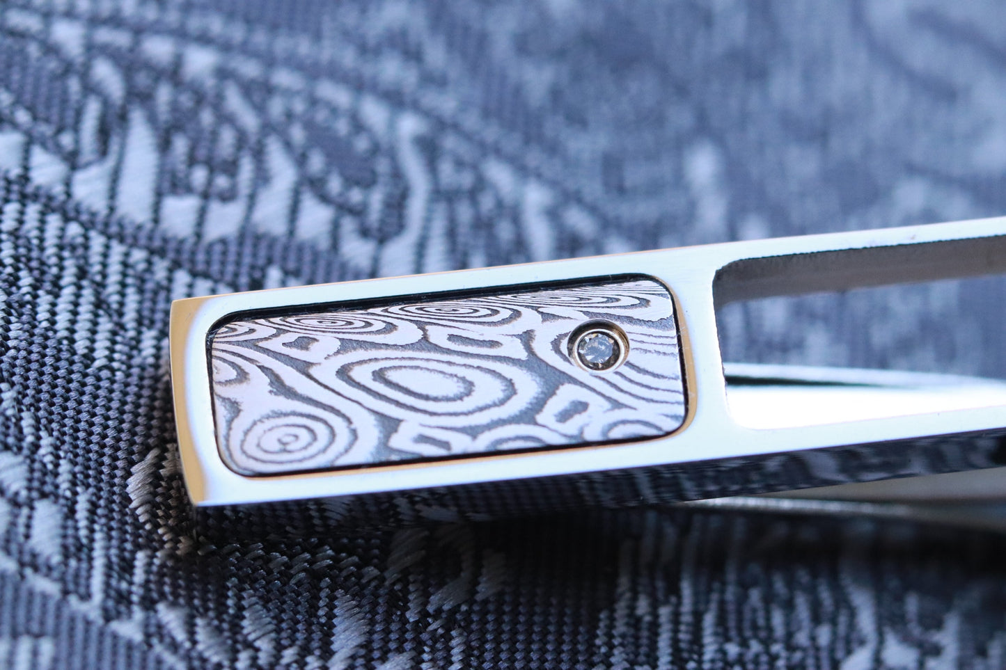 damascus tie clip damasteel stainless damascus black coral pattern diamond setting