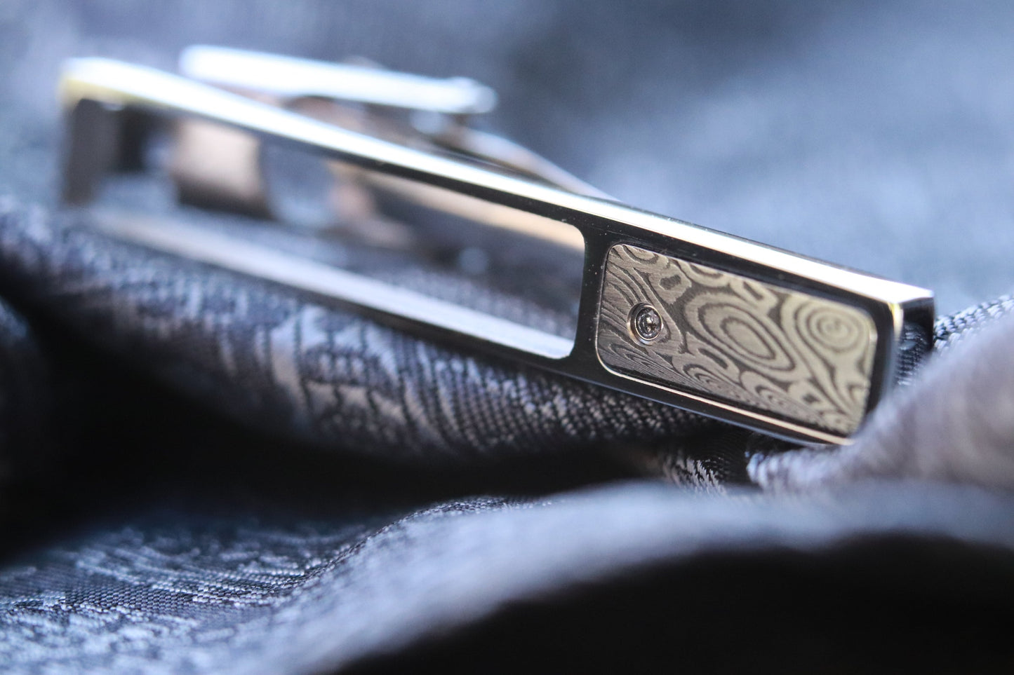 damascus tie clip damasteel stainless damascus black coral pattern diamond setting