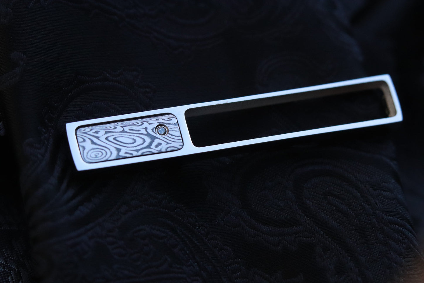 damascus tie clip damasteel stainless damascus black coral pattern diamond setting