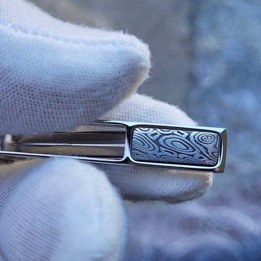 damascus tie clip damasteel stainless damascus black coral pattern