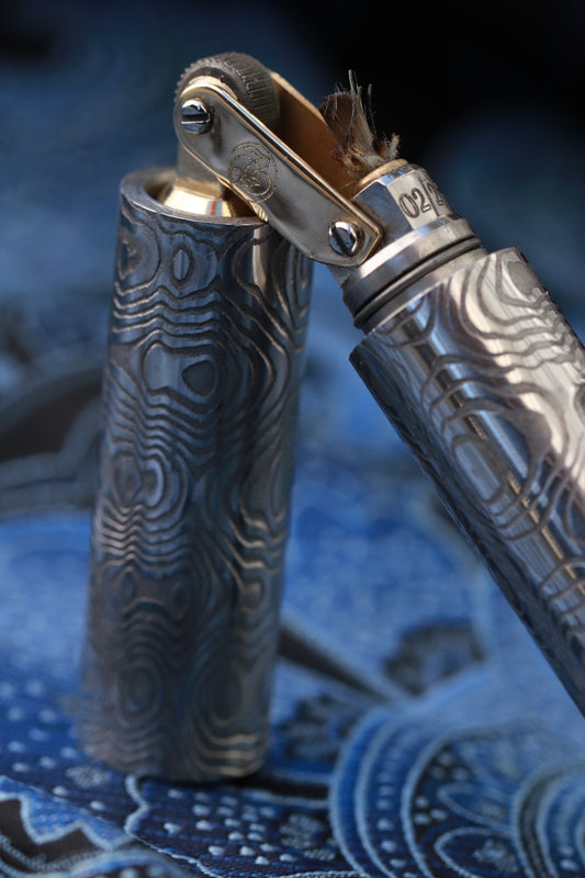 damascus lighter, trench lighter, wind resistant lighter, damasteel lighter